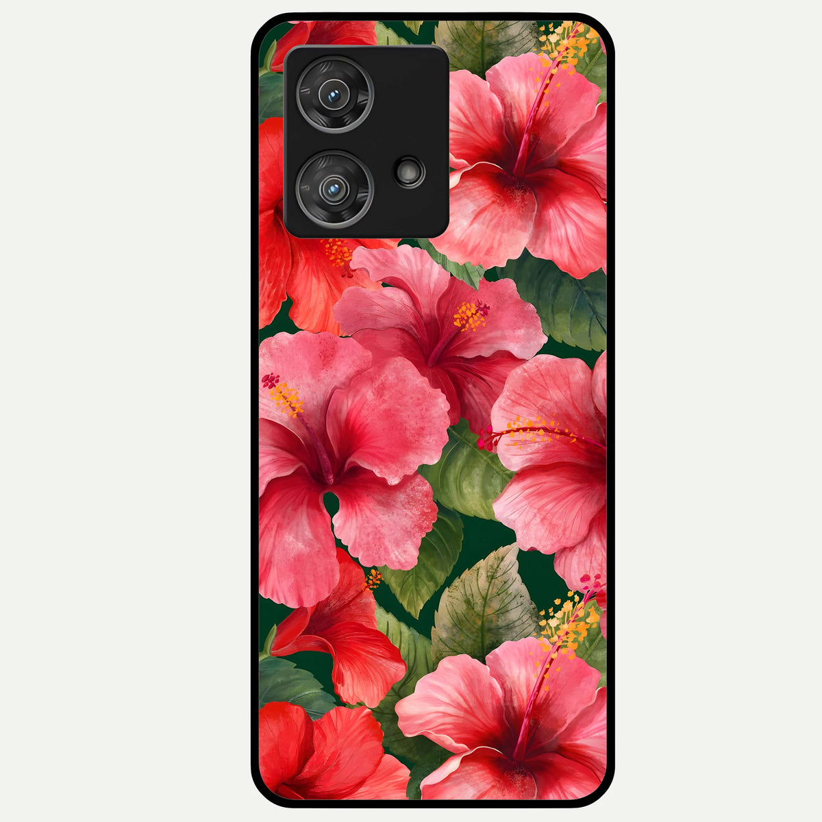  Hibiscus Pattern Glass Case For Moto Edge 40 Neo back cover – full design glossy printed glass finish