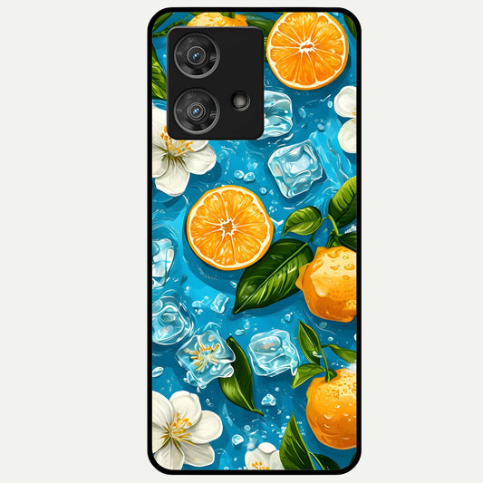 Ice Cube With Orange Glass Case For Moto Edge 40 Neo back cover – full design glossy printed glass finish