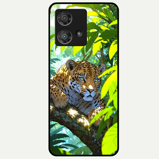  Leopard in Jungle Glass Case For Moto Edge 40 Neo back cover – full design glossy printed glass finish
