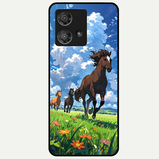  Majestic Horses Galloping Glass Case For Moto Edge 40 Neo back cover – full design glossy printed glass finish