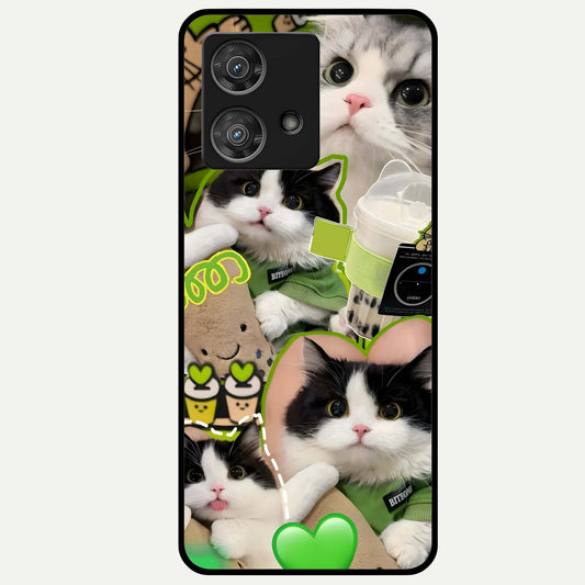  Matcha Cats Mood Glass Case For Moto Edge 40 Neo back cover – full design glossy printed glass finish