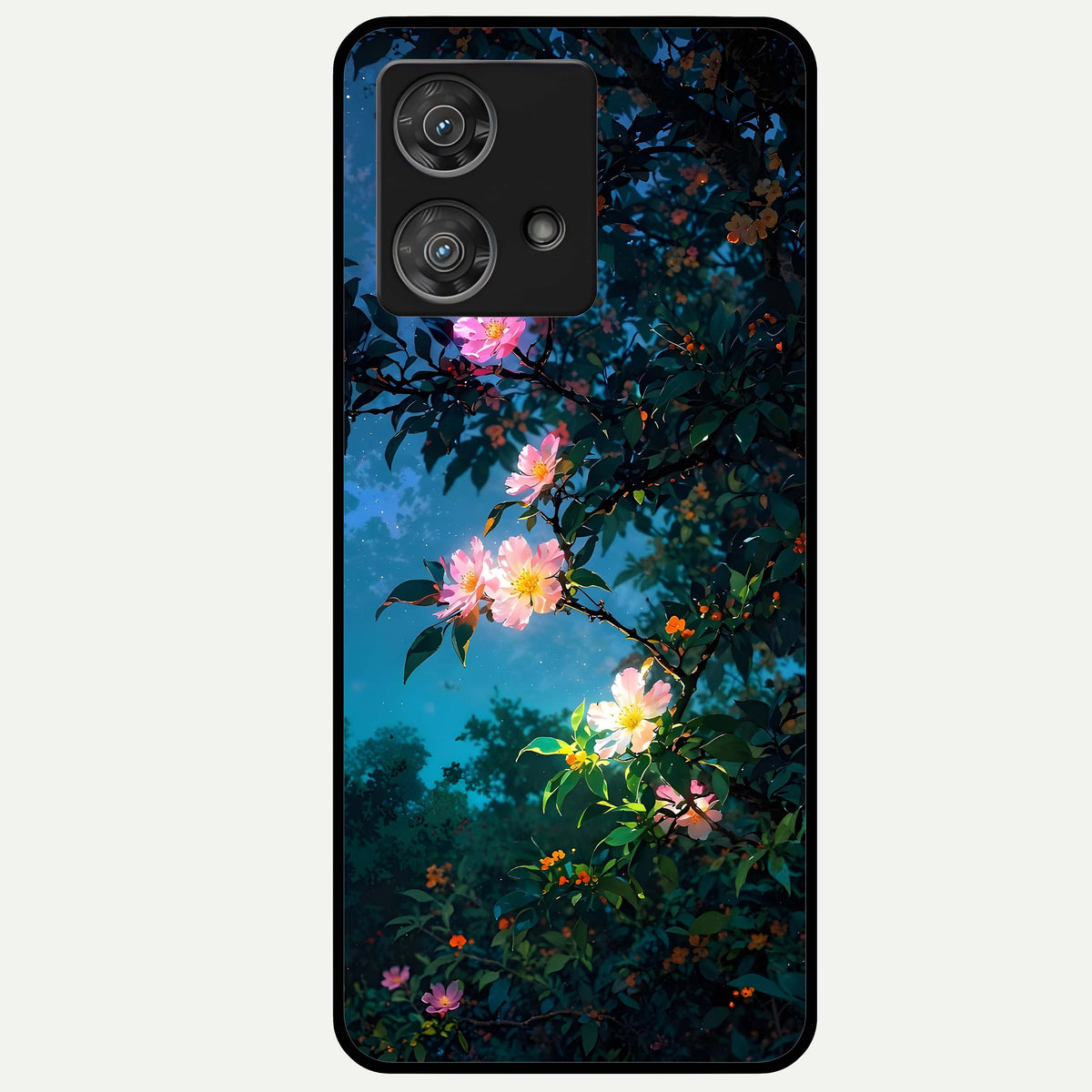  Midnight Bloom Glow Glass Case For Moto Edge 40 Neo back cover – full design glossy printed glass finish