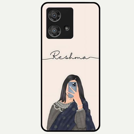  Mirror Mood Muse With Custom Name Glass Case For Moto Edge 40 Neo back cover – full design glossy printed glass finish