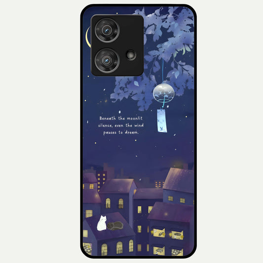  Moonlit Cat Silence Glass Case For Moto Edge 40 Neo back cover – full design glossy printed glass finish