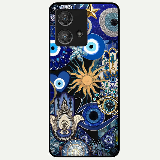  Mystic Blue Evil Eye Glass Case For Moto Edge 40 Neo back cover – full design glossy printed glass finish