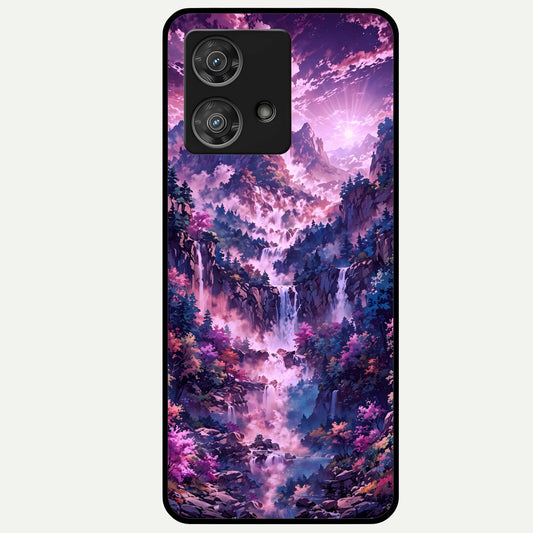  Mystic Cascade Peaks Glass Case For Moto Edge 40 Neo back cover – full design glossy printed glass finish