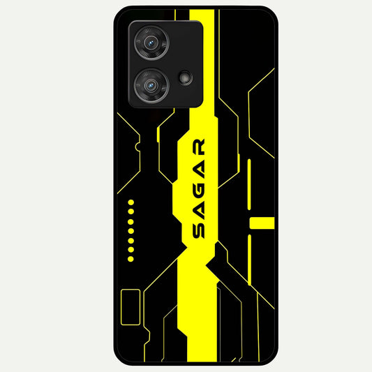  Neon CYBERPUNK Custom Name Glass Case For Moto Edge 40 Neo back cover – full design glossy printed glass finish