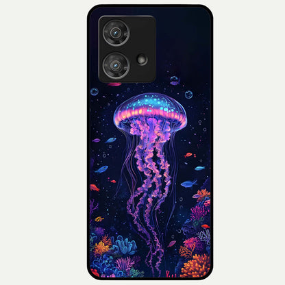  Neon Jellyfish Glass Case For Moto Edge 40 Neo back cover – full design glossy printed glass finish