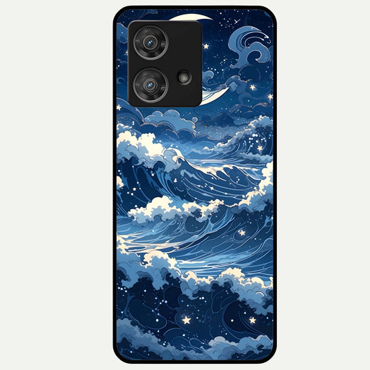  Ocean Moon Waves Glass Case For Moto Edge 40 Neo back cover – full design glossy printed glass finish