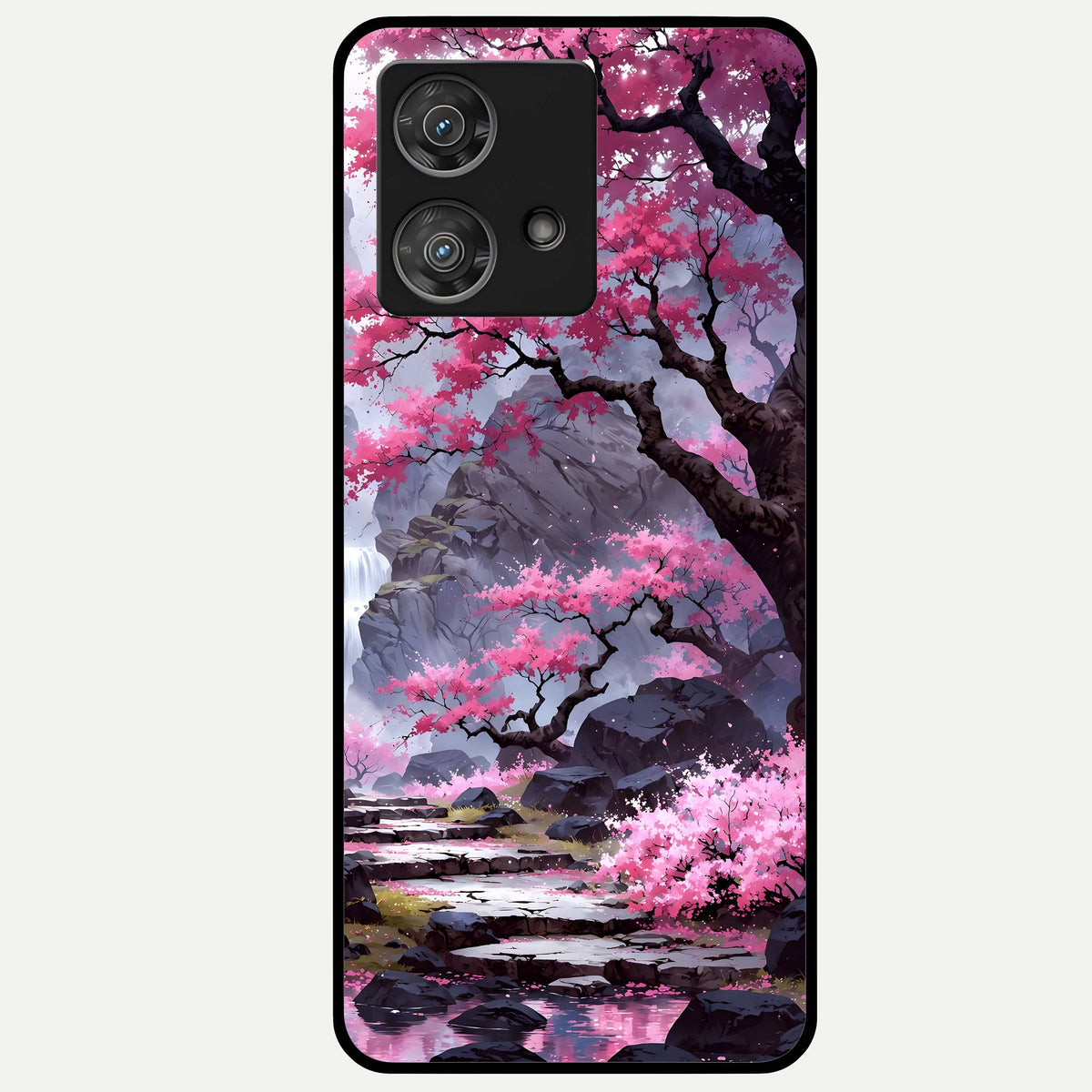  Pink Sunflower Glow Glass Case For Moto Edge 40 Neo back cover – full design glossy printed glass finish