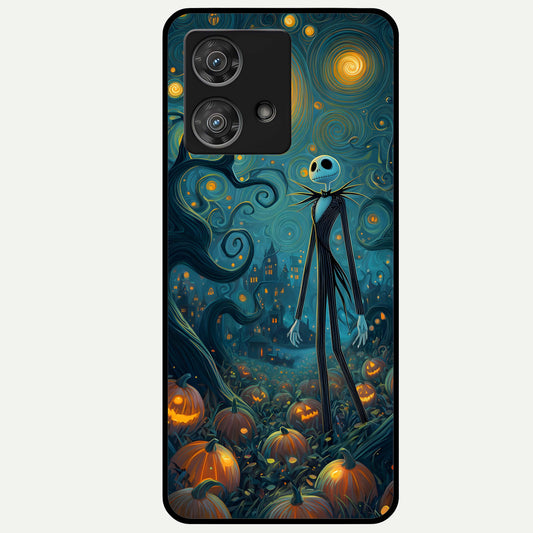  Pumpkin Moon Night Glass Case For Moto Edge 40 Neo back cover – full design glossy printed glass finish