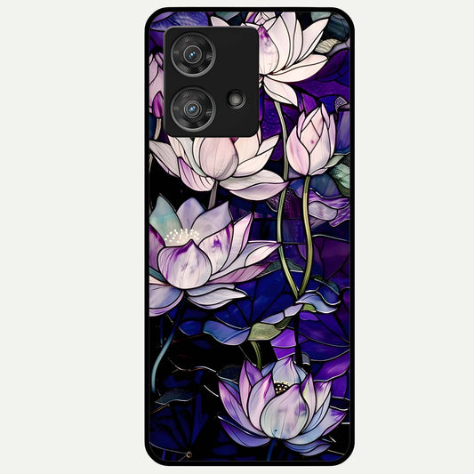  Purple Lotus Pattern Glass Case For Moto Edge 40 Neo back cover – full design glossy printed glass finish