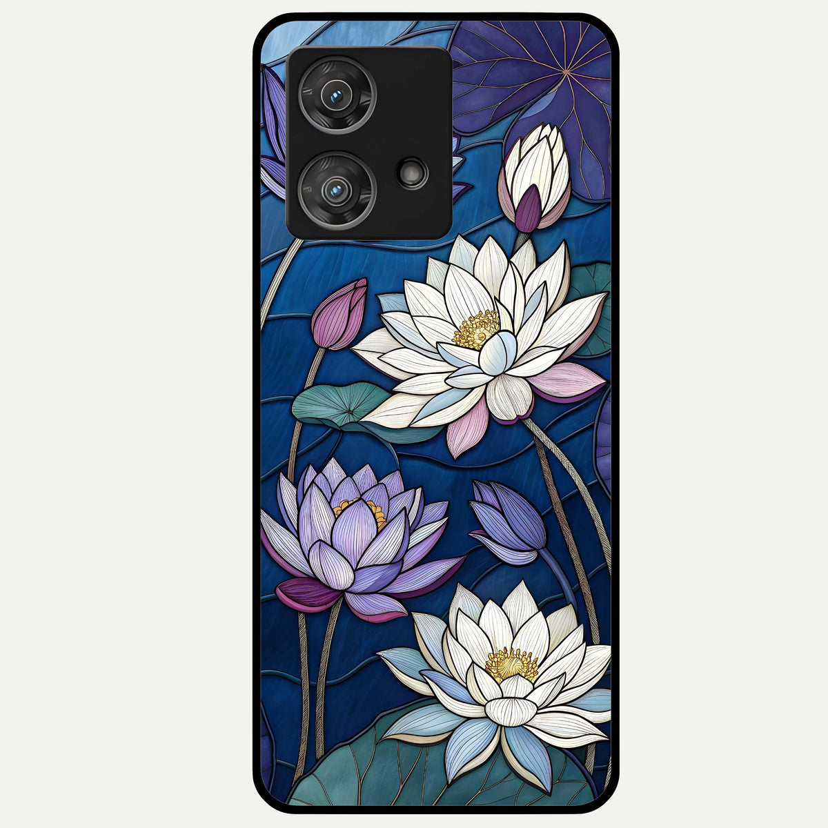 Purple Lotus Stained Glass Case For Moto Edge 40 Neo back cover – full design glossy printed glass finish