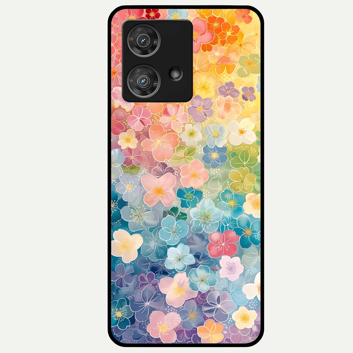 Rainbow Blossom Burst Glass Case For Moto Edge 40 Neo back cover – full design glossy printed glass finish