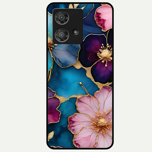  Sparkle Floral Glass Case For Moto Edge 40 Neo back cover – full design glossy printed glass finish