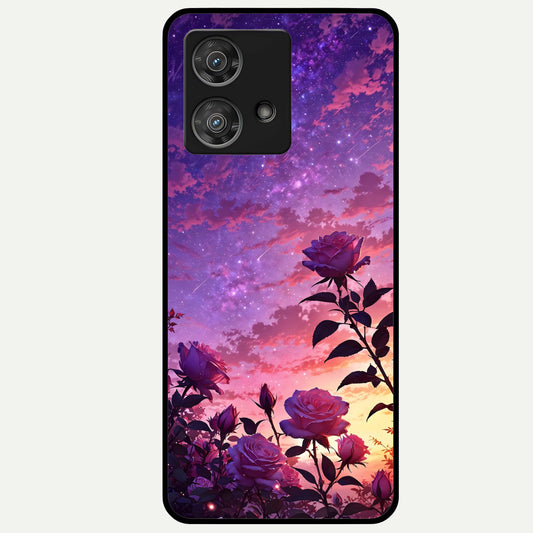  Starlit Rose Twilight Glass Case For Moto Edge 40 Neo back cover – full design glossy printed glass finish