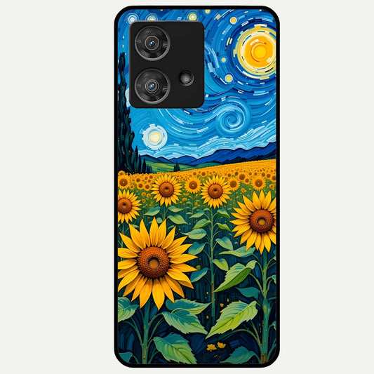  Starry Sunflower Dreams Glass Case For Moto Edge 40 Neo back cover – full design glossy printed glass finish