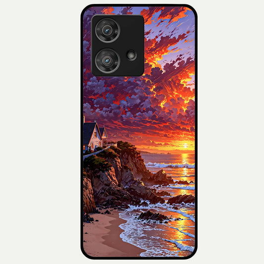  Sunset House By Sea Glass Case For Moto Edge 40 Neo back cover – full design glossy printed glass finish