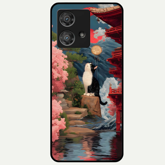  Temple Cat Scenery Glass Case For Moto Edge 40 Neo back cover – full design glossy printed glass finish
