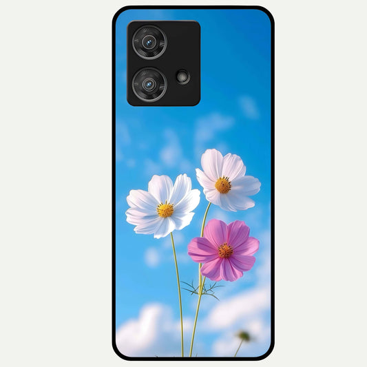  Tripple Flowers With Sky Glass Case For Moto Edge 40 Neo back cover – full design glossy printed glass finish