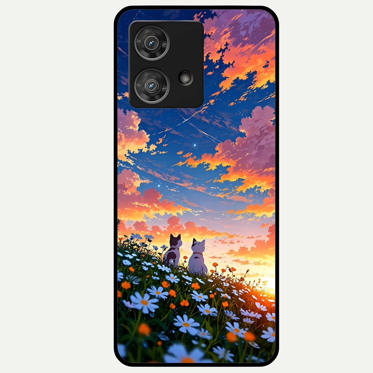  Two Cats Friends Glass Case For Moto Edge 40 Neo back cover – full design glossy printed glass finish