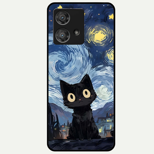  Van Gogh Cat Glass Case For Moto Edge 40 Neo back cover – full design glossy printed glass finish