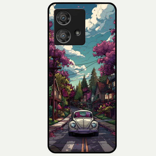  Vintage Street Drive Glass Case For Moto Edge 40 Neo back cover – full design glossy printed glass finish