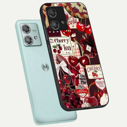  Aesthetic Cherry Tea phone case For Moto Edge 40 Neo showing premium glass back cover with detailed artwork