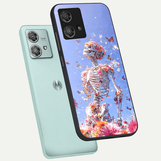  Bloom Beyond Bones phone case For Moto Edge 40 Neo showing premium glass back cover with detailed artwork