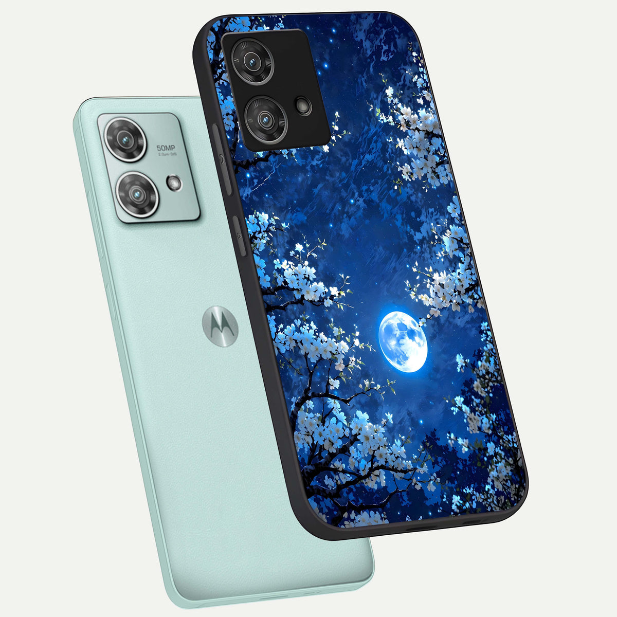  Blossom Moonlight Sky phone case For Moto Edge 40 Neo showing premium glass back cover with detailed artwork