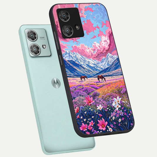  Blossom Valley Dream phone case For Moto Edge 40 Neo showing premium glass back cover with detailed artwork