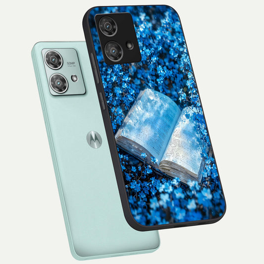  Blue Bloom Tales phone case For Moto Edge 40 Neo showing premium glass back cover with detailed artwork