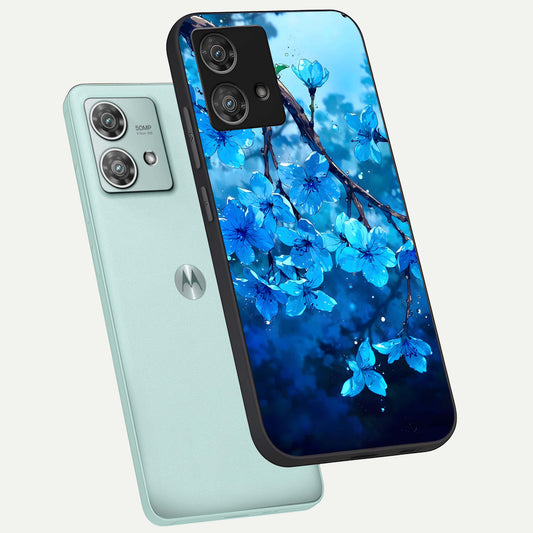  Blue Blossoms Branch phone case For Moto Edge 40 Neo showing premium glass back cover with detailed artwork