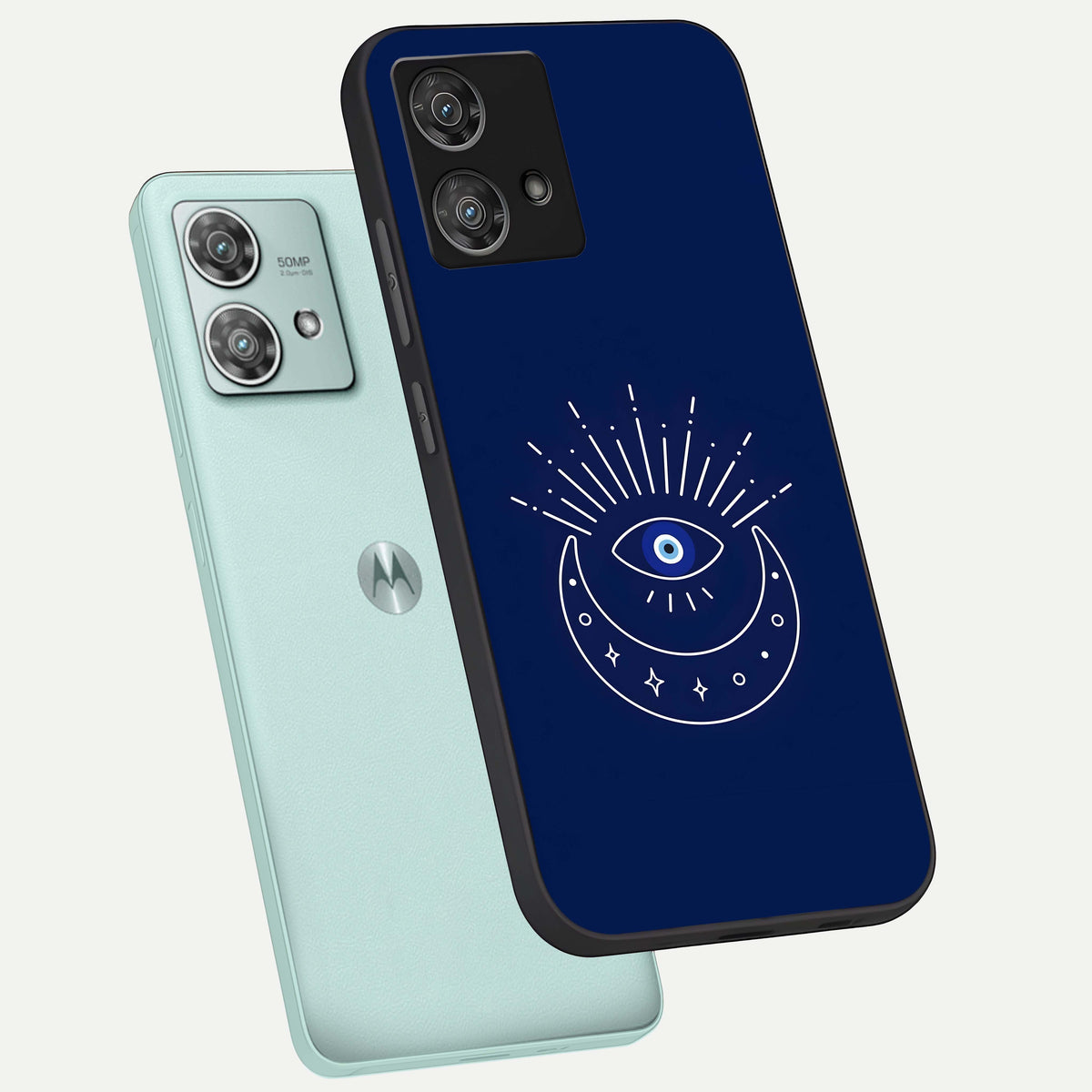  Blue Evil Eye phone case For Moto Edge 40 Neo showing premium glass back cover with detailed artwork