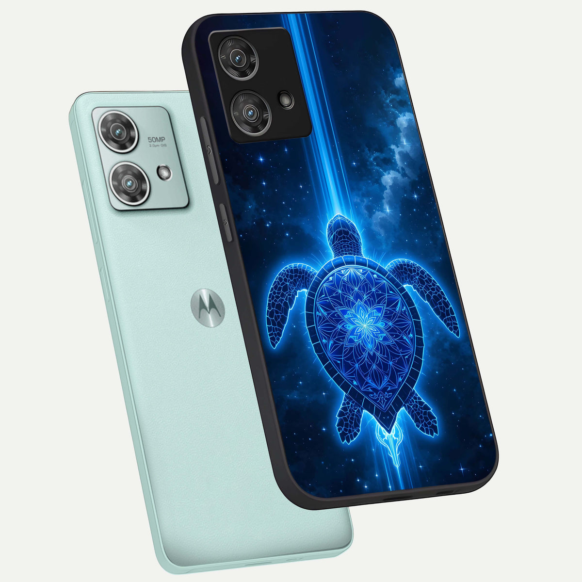  Blue Galaxy Turtle phone case For Moto Edge 40 Neo showing premium glass back cover with detailed artwork
