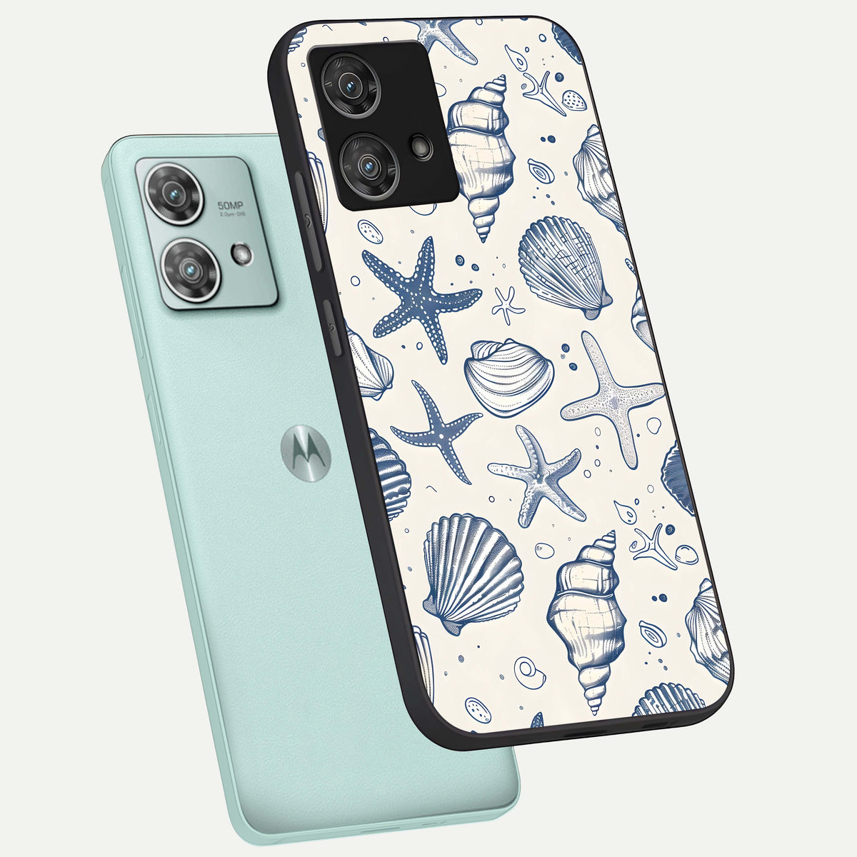  Blue Ocean Outline phone case For Moto Edge 40 Neo showing premium glass back cover with detailed artwork
