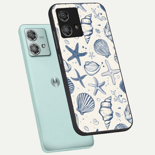  Blue Ocean Outline phone case For Moto Edge 40 Neo showing premium glass back cover with detailed artwork