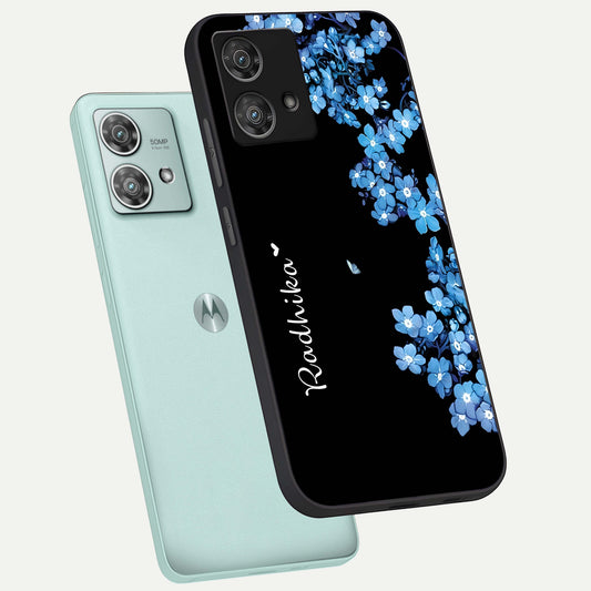  Blue Petal Dream Custom Name phone case For Moto Edge 40 Neo showing premium glass back cover with detailed artwork