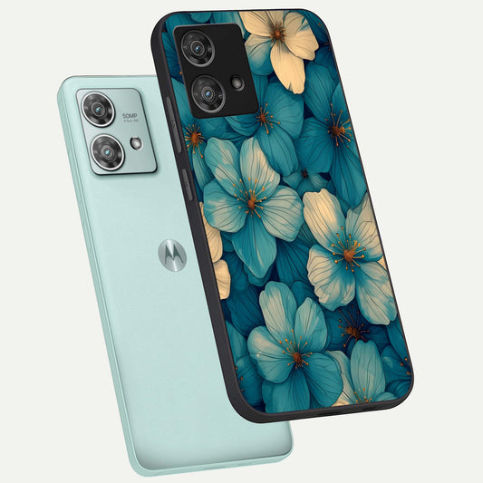  Blue Shade Floral phone case For Moto Edge 40 Neo showing premium glass back cover with detailed artwork