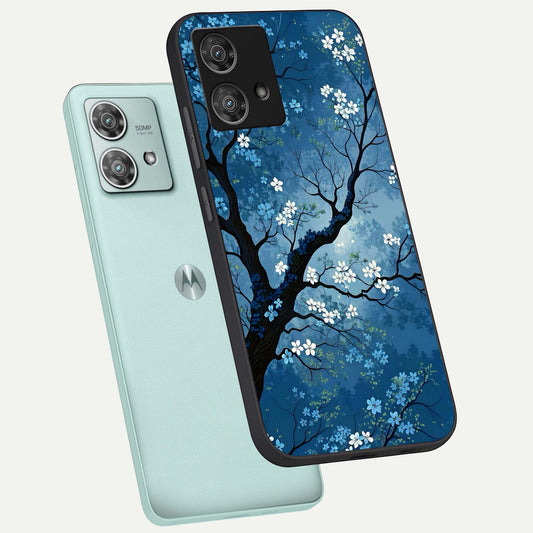  Blue Tree Serenity phone case For Moto Edge 40 Neo showing premium glass back cover with detailed artwork
