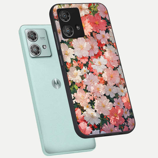  Blush Bloom Field phone case For Moto Edge 40 Neo showing premium glass back cover with detailed artwork