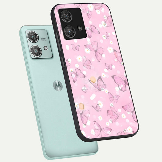  Blush Butterfly Garden phone case For Moto Edge 40 Neo showing premium glass back cover with detailed artwork