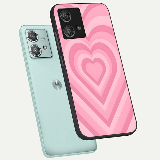  Blush Heart Waves phone case For Moto Edge 40 Neo showing premium glass back cover with detailed artwork