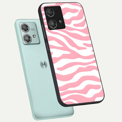  Blush Zebra Flow phone case For Moto Edge 40 Neo showing premium glass back cover with detailed artwork