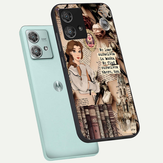  Bookish Dream World phone case For Moto Edge 40 Neo showing premium glass back cover with detailed artwork