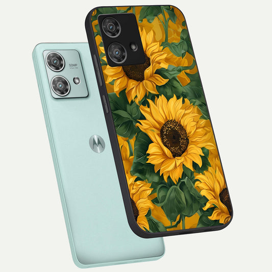  Bright Sunflower Bloom phone case For Moto Edge 40 Neo showing premium glass back cover with detailed artwork