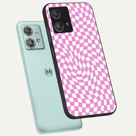  Bubblegum Check Wave phone case For Moto Edge 40 Neo showing premium glass back cover with detailed artwork