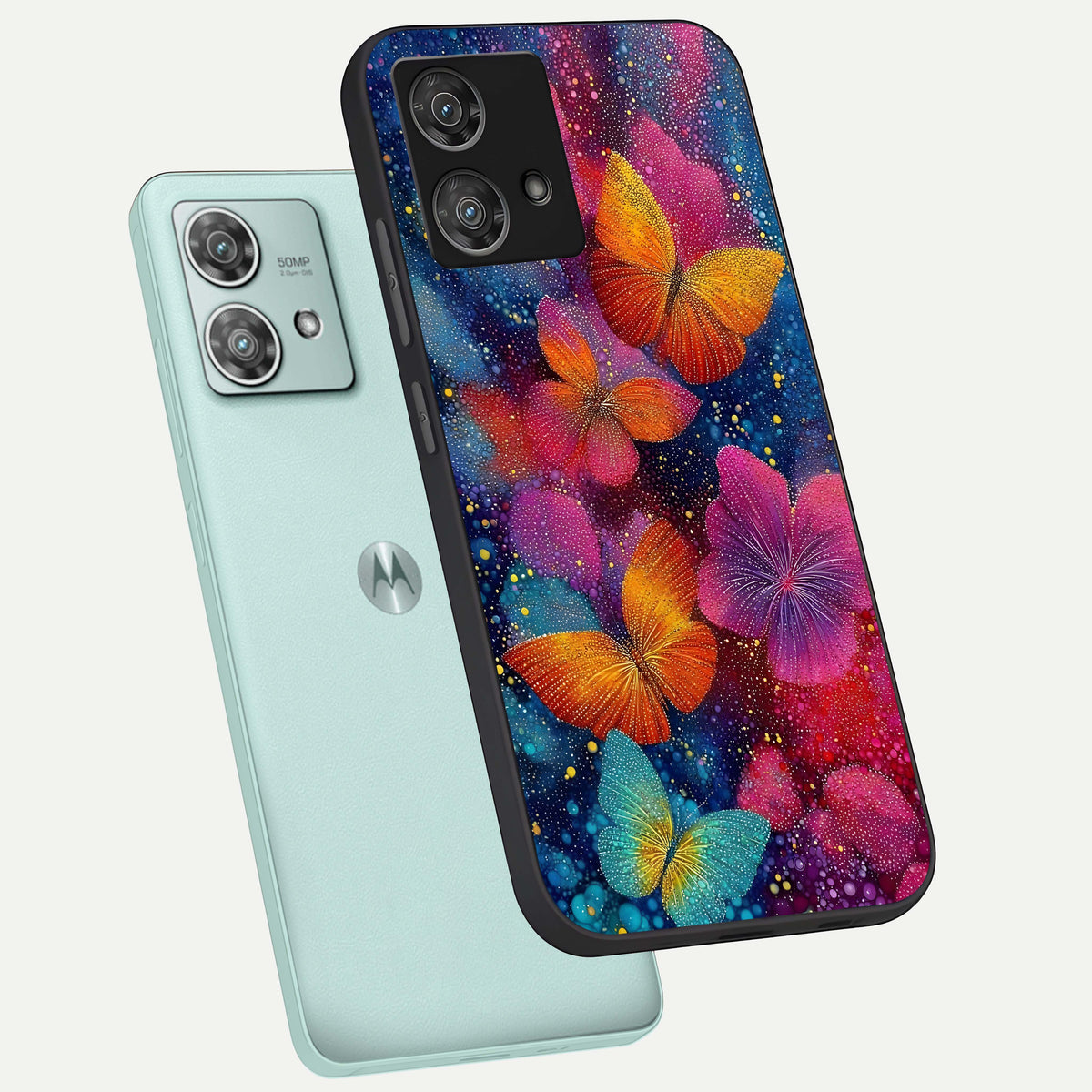  Butterfly Dream Mist phone case For Moto Edge 40 Neo showing premium glass back cover with detailed artwork