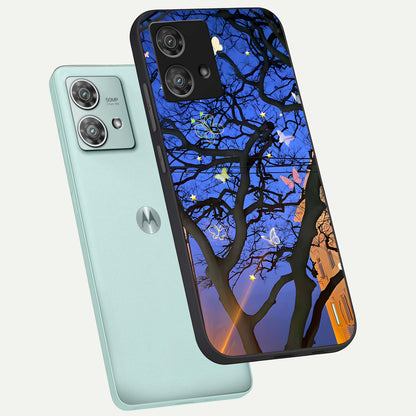  Butterfly Night Magic phone case For Moto Edge 40 Neo showing premium glass back cover with detailed artwork