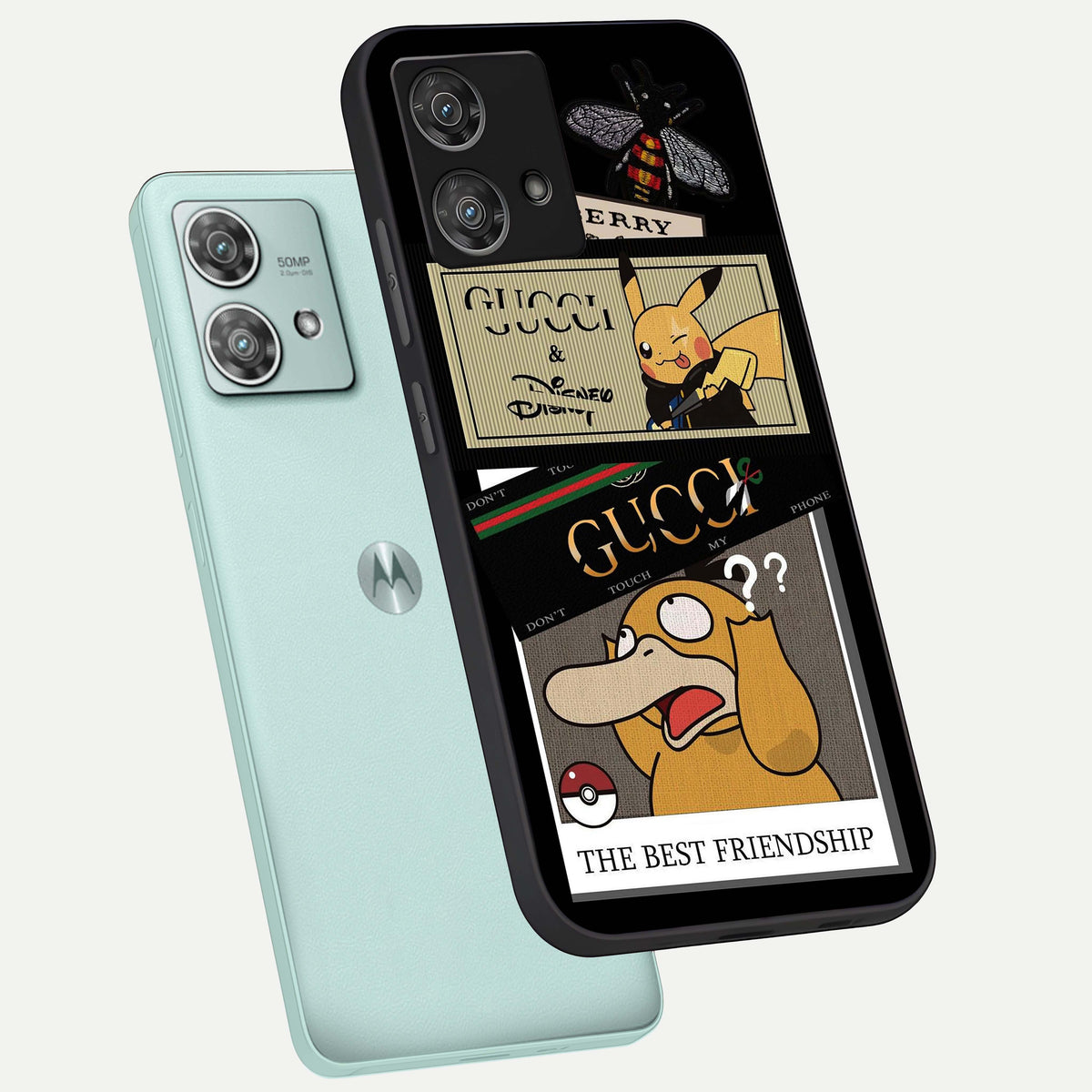  Cartoon Brand Play Mashup phone case For Moto Edge 40 Neo showing premium glass back cover with detailed artwork